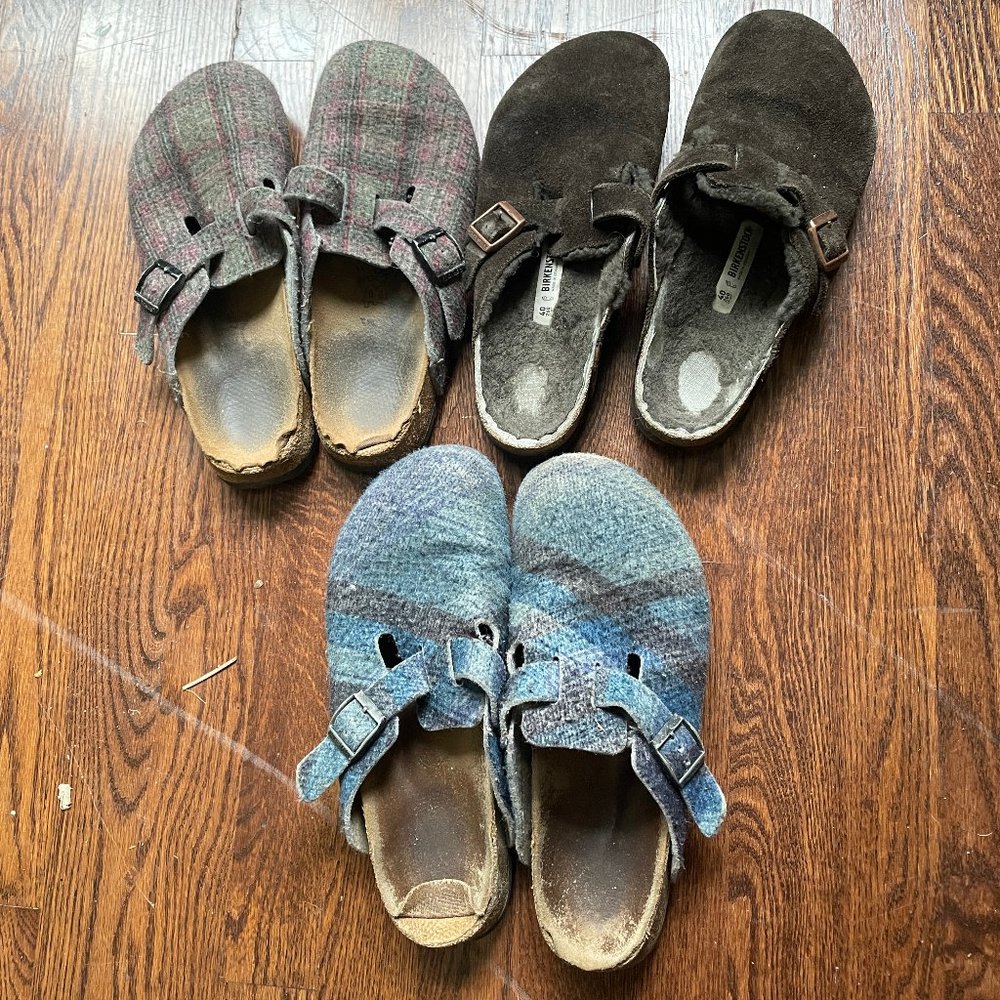 Lot 3 Pairs Women's 40 9 Birkenstock Suede Sherling Wool Plaid ClogsShoes Boston